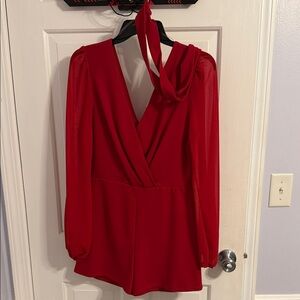Windsor Red Long Sleeve Romper